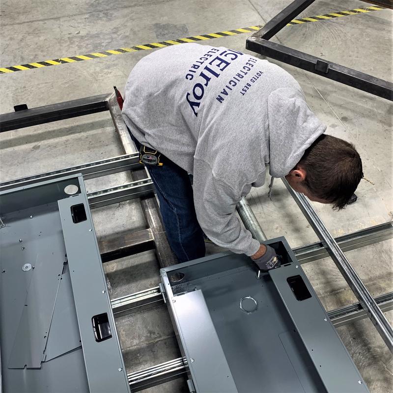 Service entrance components and sub-panel assemblies can be precisely pre-built at McElroy Electric's prefabrication shop.
